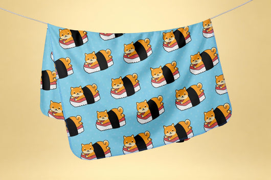 Cute Shiba Inu Sushi Blanket - Warm Minky Fleece Blanket - Cute Gift For Shiba Inu and Sushi  Lovers  - [Small / Medium / Large]