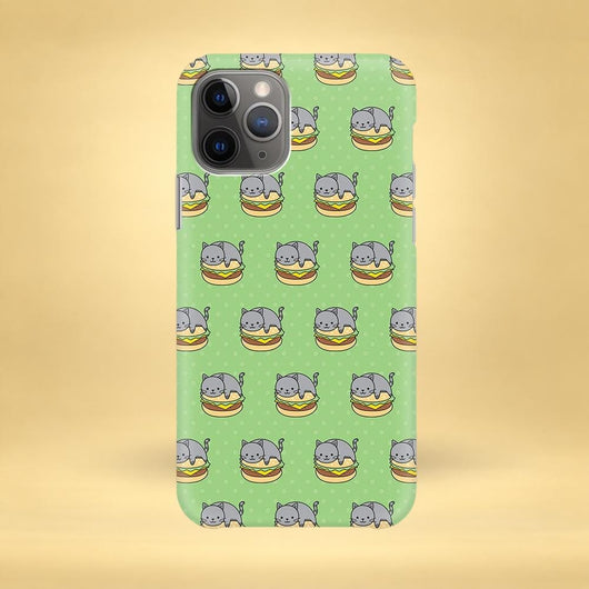 Green Cat Hamburger Phone Case - Multiple Case Sizes Available - Cat Burger Phone Cover,  Cat Themed iPhone Case
