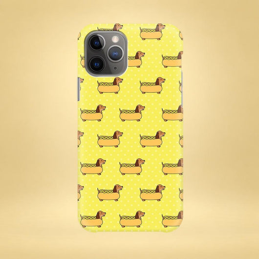 Yellow Hot Dog iPhone Case - Multiple Case Sizes Available - Weiner Dog iPhone Cover, Dachshund iPhone Case