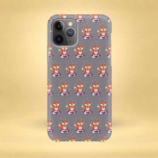 Gray Yoga Fox iPhone Case - Multiple Case Sizes Available -Fox Phone Cover, Durable iPhone Case - Yoga Fox iPhone Case