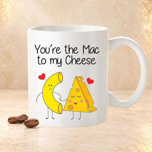 You’re the Mac to My Cheese Mug, Funny Food Pun Coffee Cup, Cute Gift for Boyfriend or Girlfriend, Anniversary or Valentine’s Day Gift