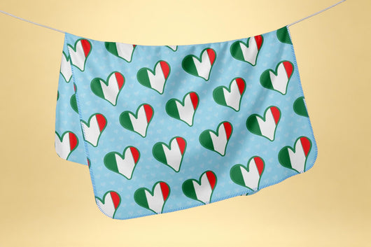 Green Italian Hearts Blanket - Patriotic Minky Fleece Blanket - Cute Gift for Italy Lover - [Small / Medium / Large]