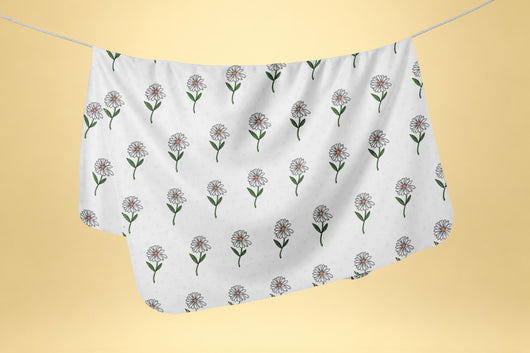 White Floral Daisy Blanket - Floral Minky Fleece Blanket - Cute Wildflower Daisy Gift - [Small / Medium / Large]