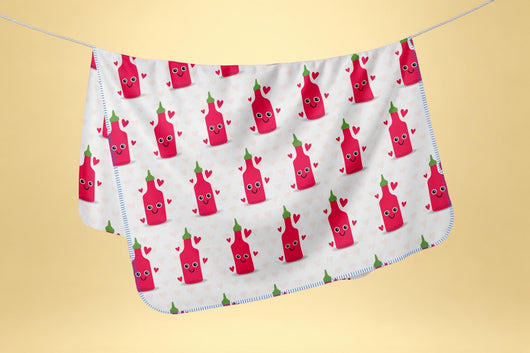 White Sriracha Hot Sauce Blanket - Kawaii Minky Fleece Blanket - Cute Gift for Valentine's Day - [Small / Medium / Large]