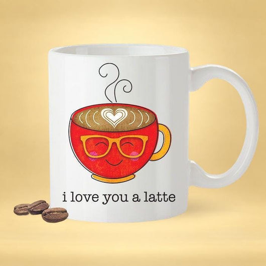 I Love You A Latte Lovers Mug - Red Coffee Cup With Glasses - [Gift Idea For Him or Her - Makes A Fun Present] I Love You Coffee Mug