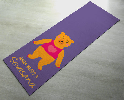 Cute Yoga Mat - Purple mat, Bear Savasana  - Non slip & thick material - Gift for Yogini