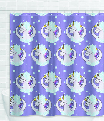 Cute Purple Soapy Unicorn Shower Curtain [Gift Idea / Fun Present] Bathtub Curtain