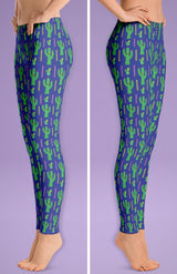 Free Shipping Worldwide! Blue and Green Cactus Leggings - Cute Leggings For Her