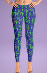 Free Shipping Worldwide! Blue and Green Cactus Leggings - Cute Leggings For Her