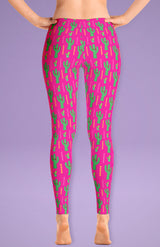 Free Shipping Worldwide! Pink & Green Cactus Leggings - Cute Leggings For Her