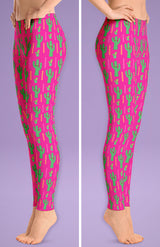 Free Shipping Worldwide! Pink & Green Cactus Leggings - Cute Leggings For Her