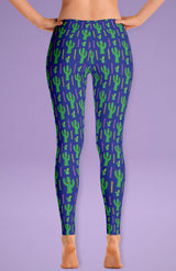 Free Shipping Worldwide! Blue and Green Cactus Leggings - Cute Leggings For Her