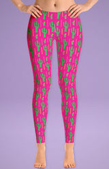 Free Shipping Worldwide! Pink & Green Cactus Leggings - Cute Leggings For Her