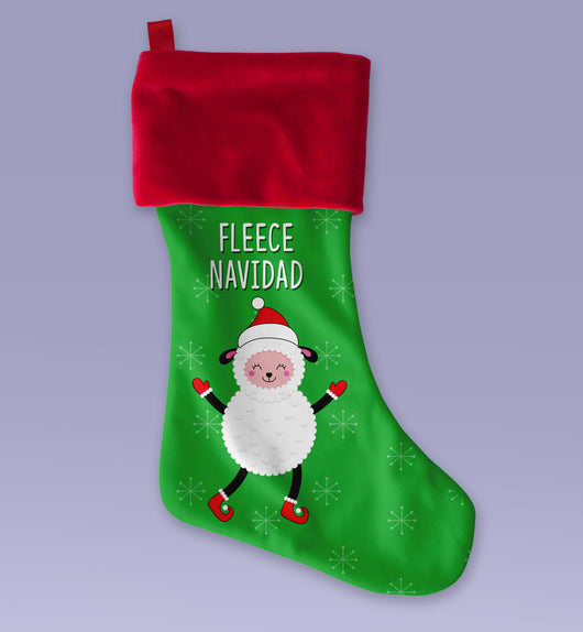 Fleece Navidad - Sheep Christmas Stocking - Makes a Great Christmas Present - Sublimated Christmas Stocking 12x9 Inch