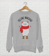 Feline Navidad Ugly Christmas Sweater Crewneck - Holiday Sweater [Gray]