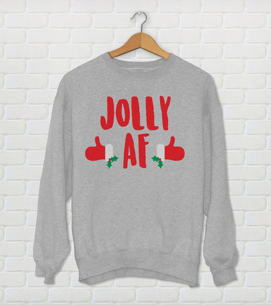Jolly AF Ugly Christmas Sweater Crewneck - Holiday Sweater Gray