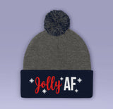 Jolly AF Holiday Beanie - Black / Blue Winter Pom Beanie Hat - Jolly As F*CK