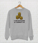 I Like Bitcoins and  I Cannot Lie  - Funny Crypto Currency Bitcoin Sweatshirt - Techy Gift Idea - Red & Gray
