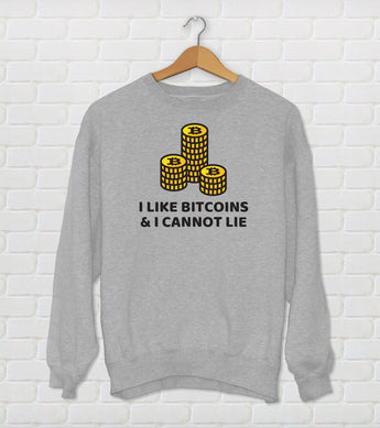 I Like Bitcoins and  I Cannot Lie  - Funny Crypto Currency Bitcoin Sweatshirt - Techy Gift Idea - Red & Gray