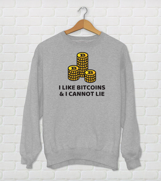I Like Bitcoins and  I Cannot Lie  - Funny Crypto Currency Bitcoin Sweatshirt - Techy Gift Idea - Red & Gray