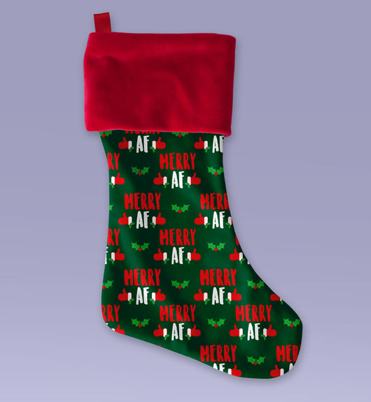 Merry AF Christmas Stocking - Cute Christmas Stocking - Makes a Great Christmas Present - Sublimated Christmas Stocking 12x9 Inch