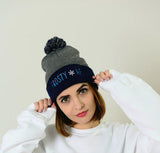 Frosty AF Holiday Beanie - Black / Blue Winter Pom Beanie Hat - Jolly As F*CK