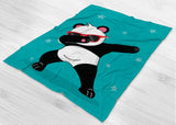 Dub Panda Fleece Blanket - Red / White / Teal - Dabbing Panda Blanket - Panda Doing The Dab