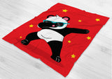 Dub Panda Fleece Blanket - Red / White / Teal - Dabbing Panda Blanket - Panda Doing The Dab
