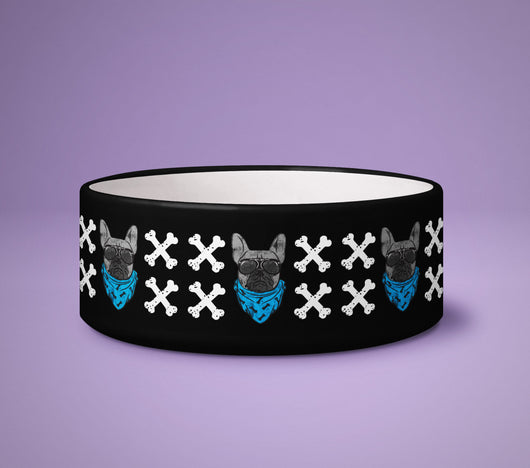 Dog Bowl - Skull & Bones - Puppy Present - Cute Printed Dog Pet Bowl - Dog Cartoon Design