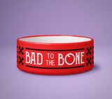 Dog Bowl - Bad To The Bone - Puppy Present - Cute Printed Dog Pet Bowl - Great Gift For Dog Owner