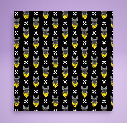 Dog Bandana -  Bad To The Bone Dog Banda - Cute Fashion For Your Favorite Pup -  Black & Yellow Bulldog Bones