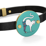 Cute Yoga Cat Leather Bracelet - Heart Shape Or Coin Shape -14k Gold Plated or Silver Gold Options