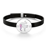 White Cat Pose Yoga Cat Leather Bracelet - Heart Shape Or Coin Shape -  Silver or Gold Options - Cat Jewelry