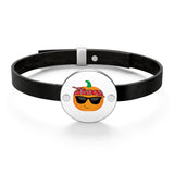 Thug Pumpkin Leather Bracelet -  Coin Shape Sterling Silver  or 14 Gold Plated Options  Fall Jewelry Pumpkin Bracelet