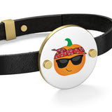 Thug Pumpkin Leather Bracelet -  Coin Shape Sterling Silver  or 14 Gold Plated Options  Fall Jewelry Pumpkin Bracelet