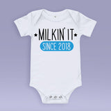 Milkin' It - Since 2018 Baby Bodysuit - Blue and Pink - Cute Baby Gift