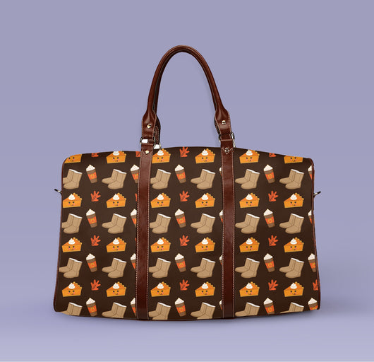 Fall Print Pumpkin Spice Travel Bag - Brown Fall Themed Pumpkin Pie Bag