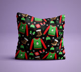 Holiday Sweater & Boot Print - Cute Holiday Pillow - Red, Green, White - Holiday Decor