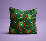 Holiday Sweater & Boot Print - Cute Holiday Pillow - Red, Green, White - Holiday Decor