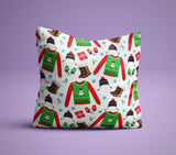 Holiday Sweater & Boot Print - Cute Holiday Pillow - Red, Green, White - Holiday Decor