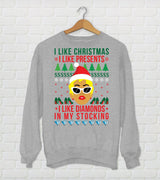 Unisex Cardi B Christmas Sweater  "I Like Christmas, I Like Presents, I Like Diamonds In My Stocking" Cardi B Holiday Sweater - Ugly Sweater