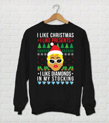 Unisex Cardi B Christmas Sweater  "I Like Christmas, I Like Presents, I Like Diamonds In My Stocking" Cardi B Holiday Sweater - Ugly Sweater