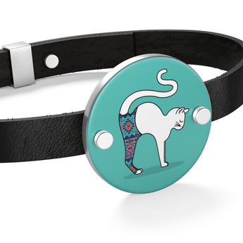 Cute Yoga Cat Leather Bracelet - Heart Shape Or Coin Shape -14k Gold Plated or Silver Gold Options