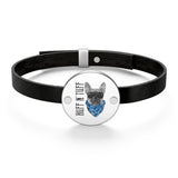 Ruff Rider Bulldog Leather Bracelet  Heart Shape Or Coin Shape  Silver  Gold Options  Dog Jewelry