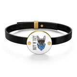 Ruff Rider Bulldog Leather Bracelet  Heart Shape Or Coin Shape  Silver  Gold Options  Dog Jewelry