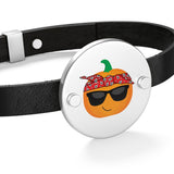 Thug Pumpkin Leather Bracelet -  Coin Shape Sterling Silver  or 14 Gold Plated Options  Fall Jewelry Pumpkin Bracelet