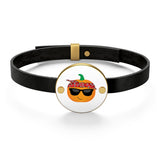 Thug Pumpkin Leather Bracelet -  Coin Shape Sterling Silver  or 14 Gold Plated Options  Fall Jewelry Pumpkin Bracelet