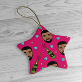 Pink Drake & Champagne Ornament -  Christmas Tree Ceramic Ornaments - Drake Funny Christmas Gift