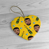 Yellow Funny Drake & Champagne Ornament - Christmas Tree Ceramic Ornaments - Drake Funny Christmas Gift