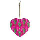 Cute Pink Cactus Ornament -  Christmas Tree Ceramic Ornaments - Pink & Green Cactus Gift